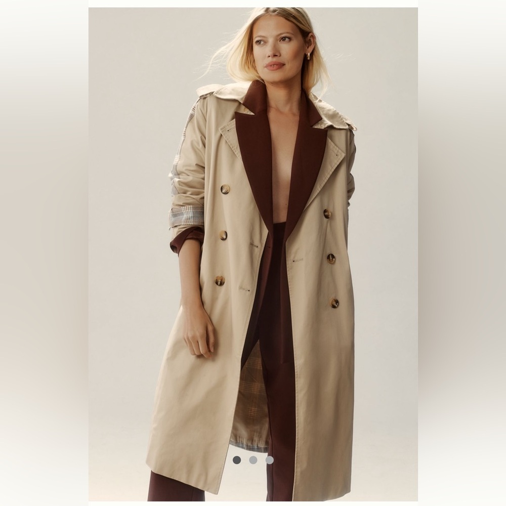 Dolan Mixed Plaid Tan Trench Coat